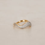 14K Yellow Gold and Pavé Diamond Wave Ridge Ring, Size US 6.75
