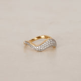 14K Yellow Gold and Pavé Diamond Wave Ridge Ring, Size US 6.75