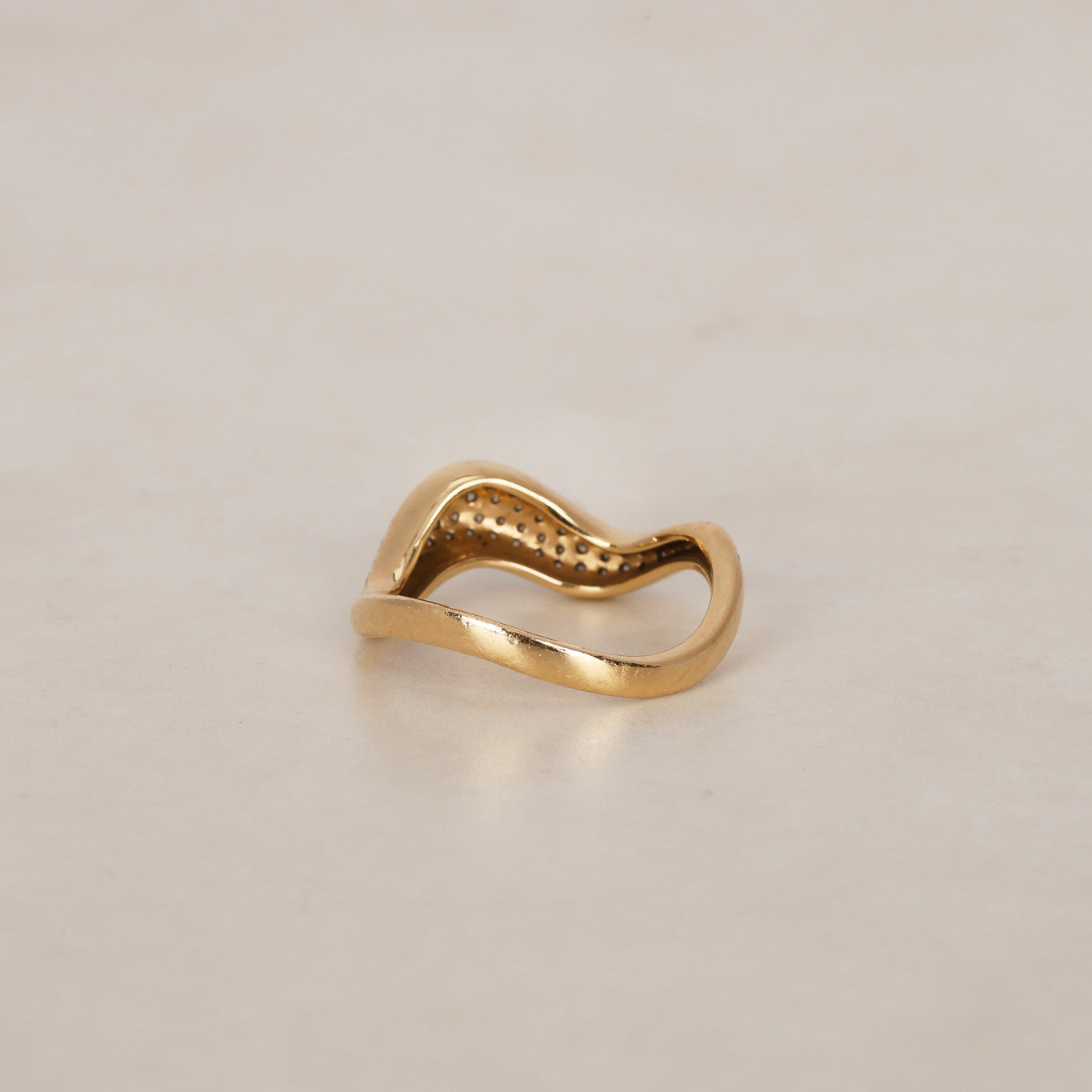 14K Yellow Gold and Pavé Diamond Wave Ridge Ring, Size US 6.75