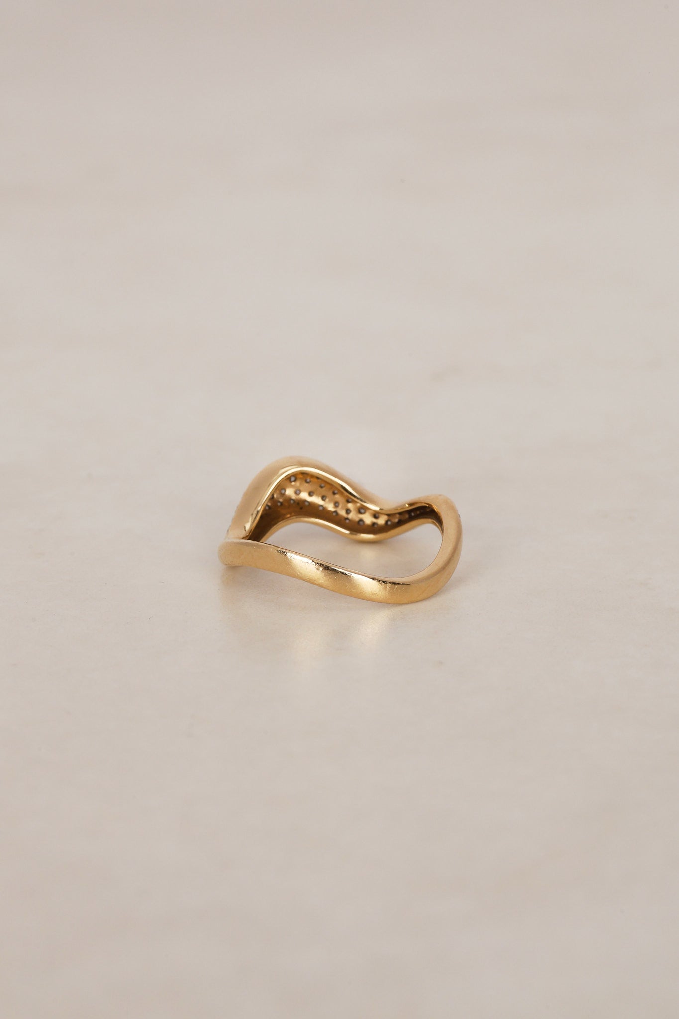 14K Yellow Gold and Pavé Diamond Wave Ridge Ring, Size US 6.75