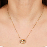 14K Yellow Gold FashioNica Mother of Pearl Mariner Chain Pendant Box Chain Necklace
