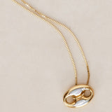 14K Yellow Gold FashioNica Mother of Pearl Mariner Chain Pendant Box Chain Necklace