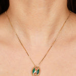 14K Yellow Gold FashioNica Malachite Mariner Chain Pendant Box Chain Necklace