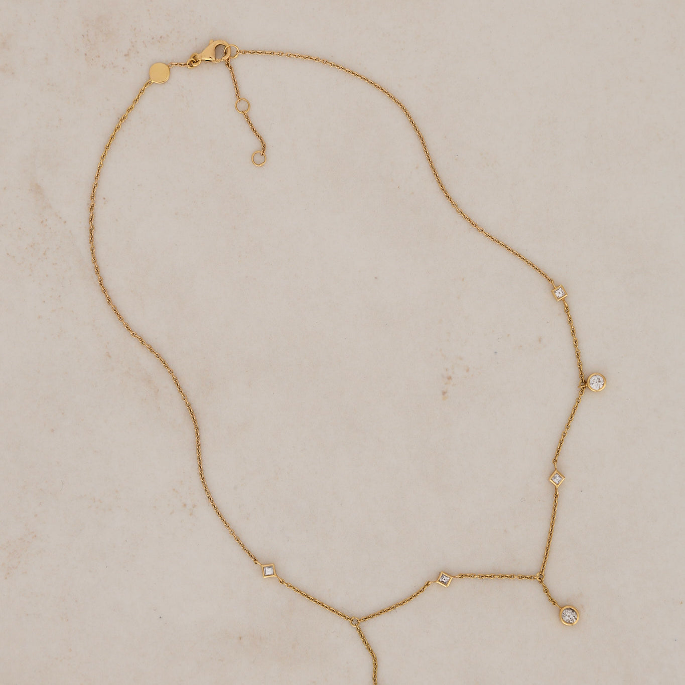 18K Yellow Gold and Diamond Asymmetric Station Necklace