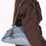 Chanel Just Mademoiselle Bowling Bag Blue Crinkled Calfskin 2011 RHW