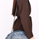 Chanel Just Mademoiselle Bowling Bag Blue Crinkled Calfskin 2011 RHW
