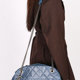 Chanel Just Mademoiselle Bowling Bag Blue Crinkled Calfskin 2011 RHW