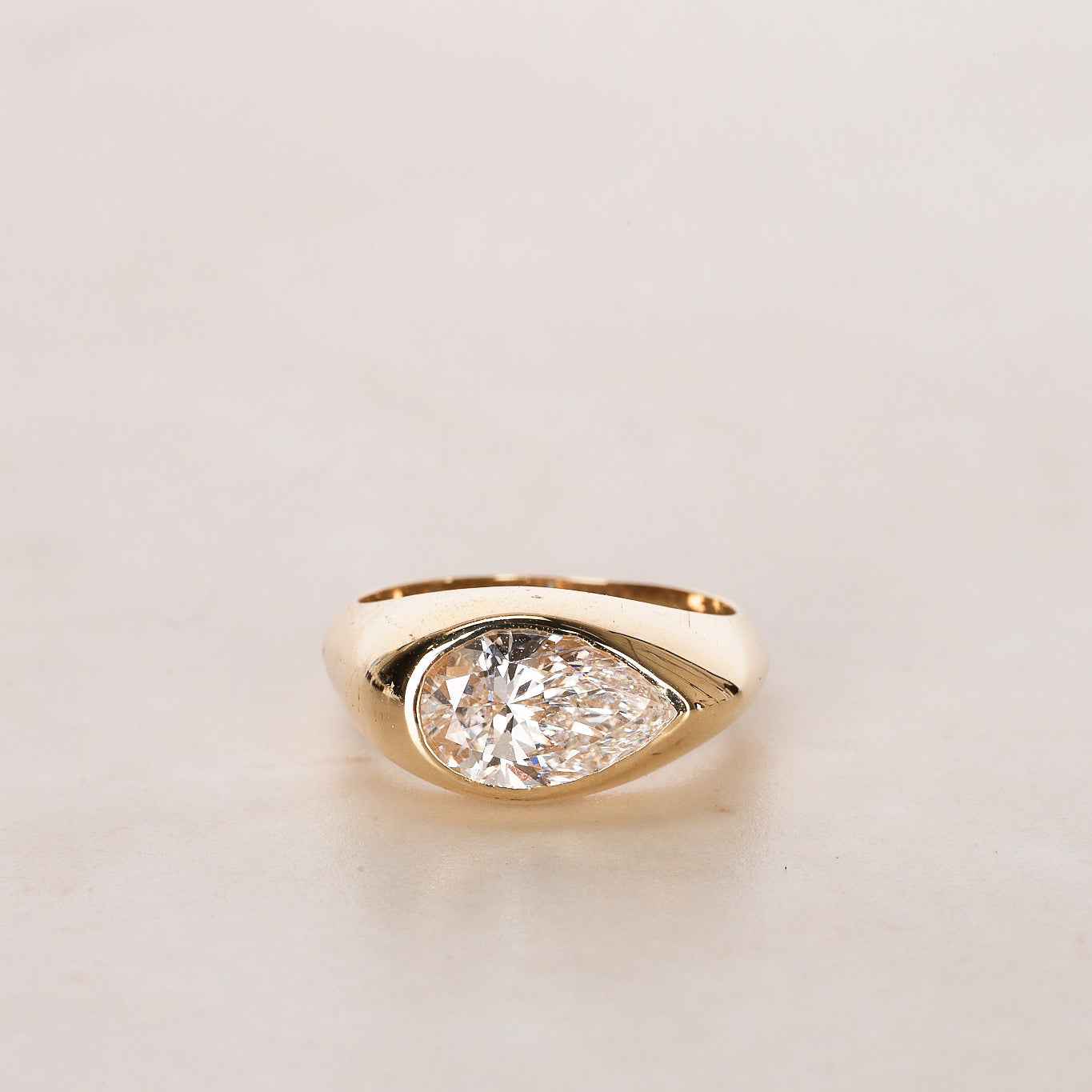 14K Yellow Gold and Pear Lab-Grown Diamond Pinky Ring, Size US 4.25