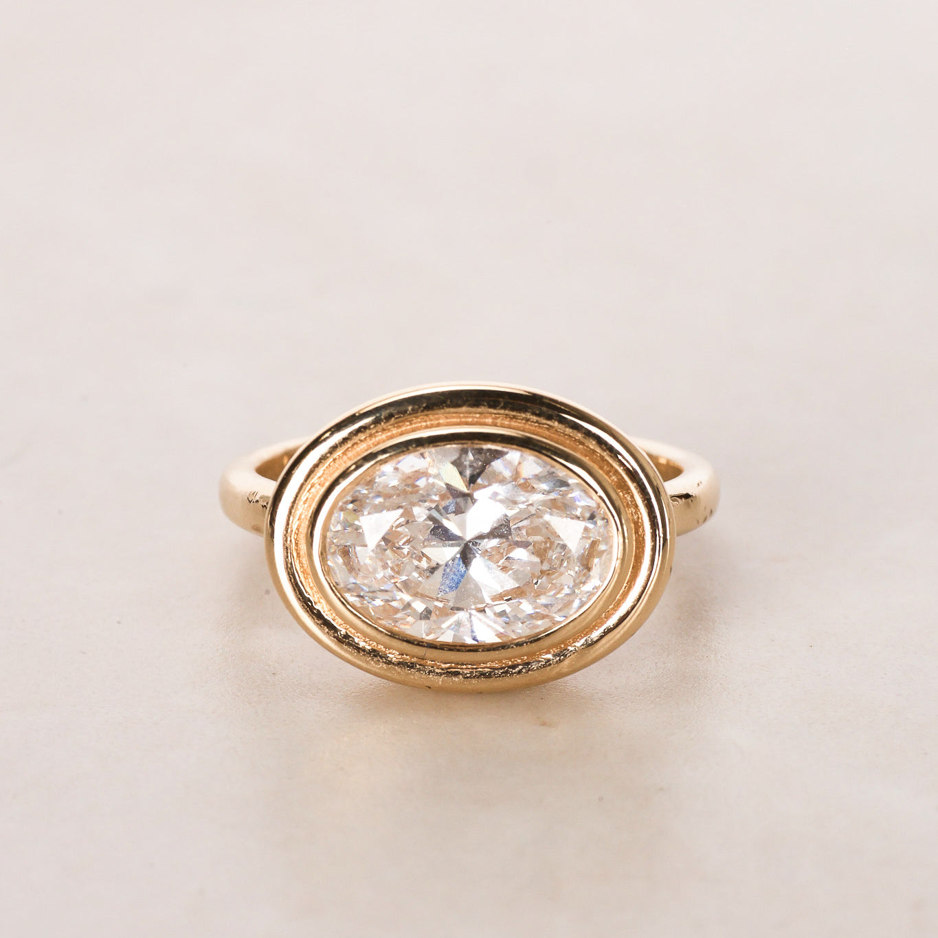 14K Yellow Gold and Oval Lab-Grown Diamond Ridge Pinky Ring, Size US 4.5