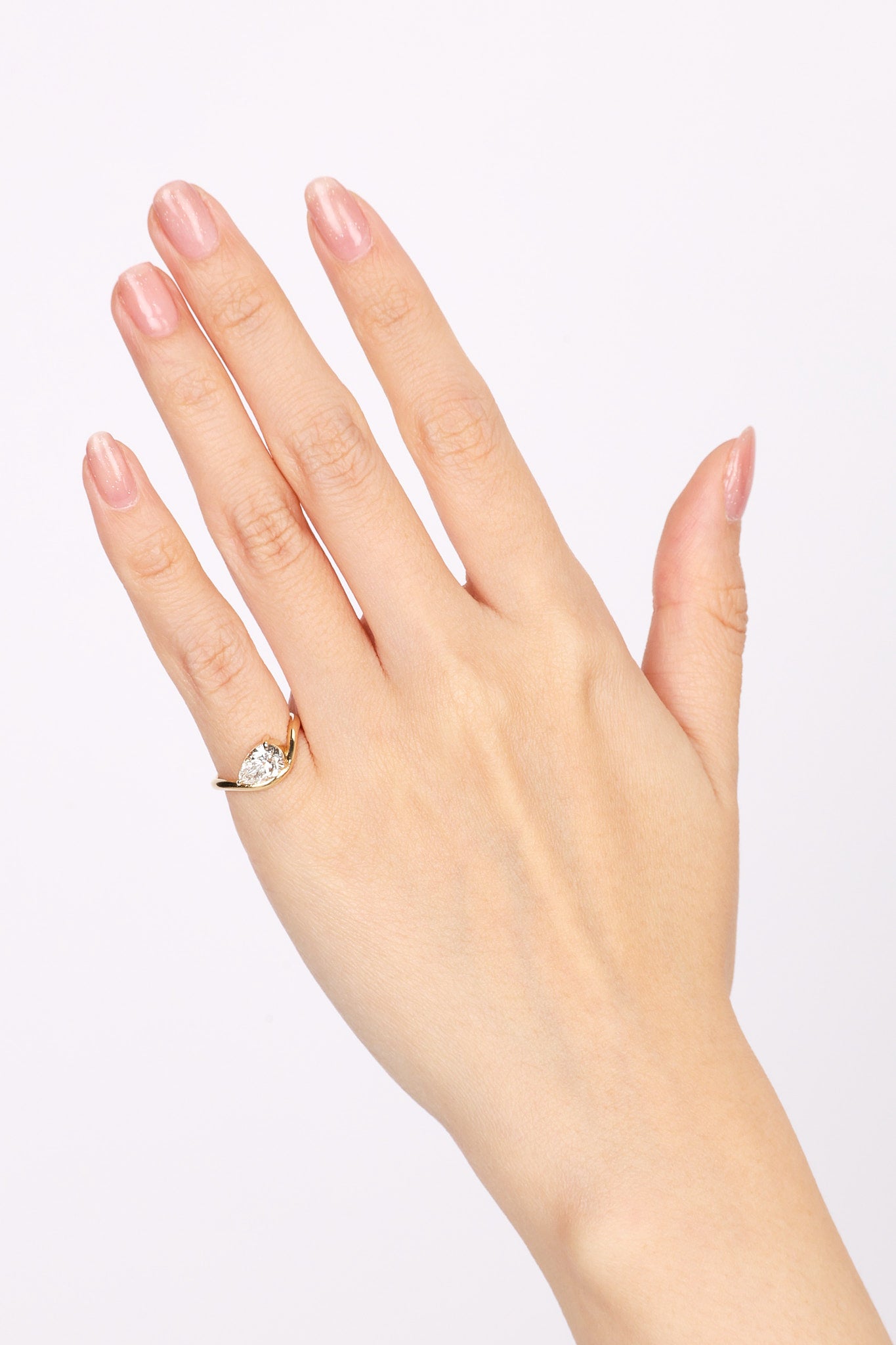14K Yellow Gold and Lab-Grown Diamond Pear Curved Pinky Ring