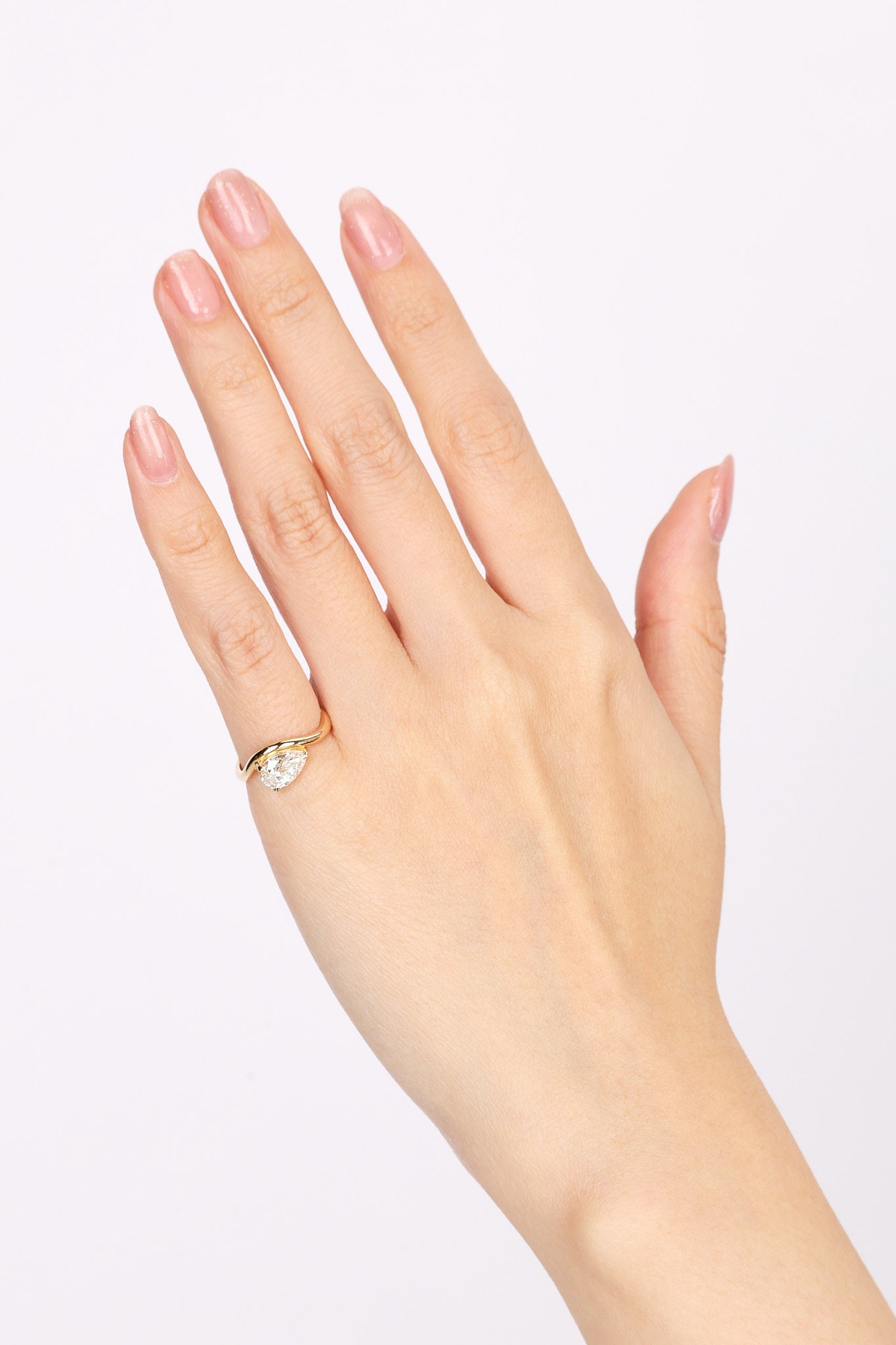 14K Yellow Gold and Lab-Grown Diamond Pear Curved Pinky Ring