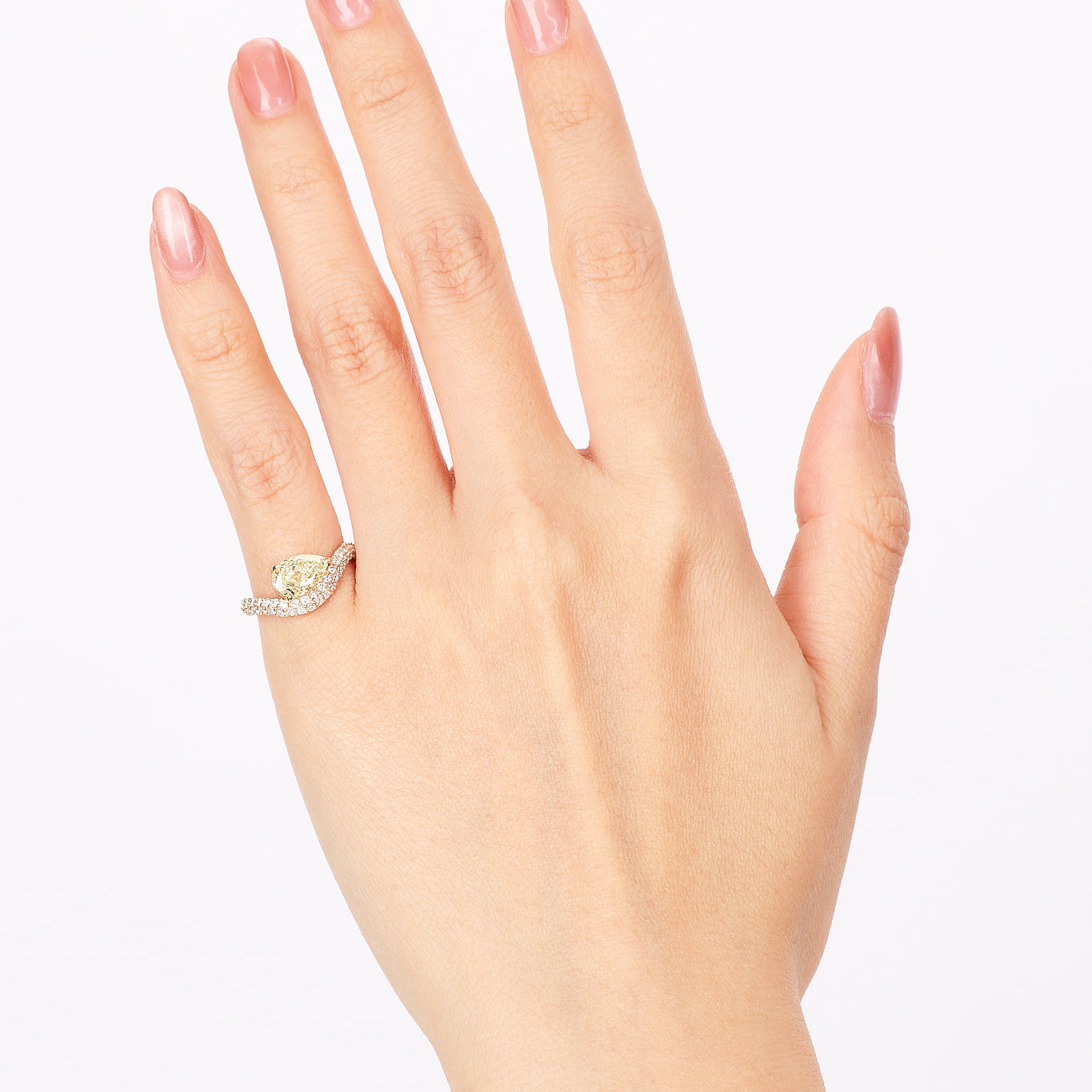 14K Yellow Gold Lab-Grown Yellow Pear Diamond Pavé Wave Ring, Size US 4.5