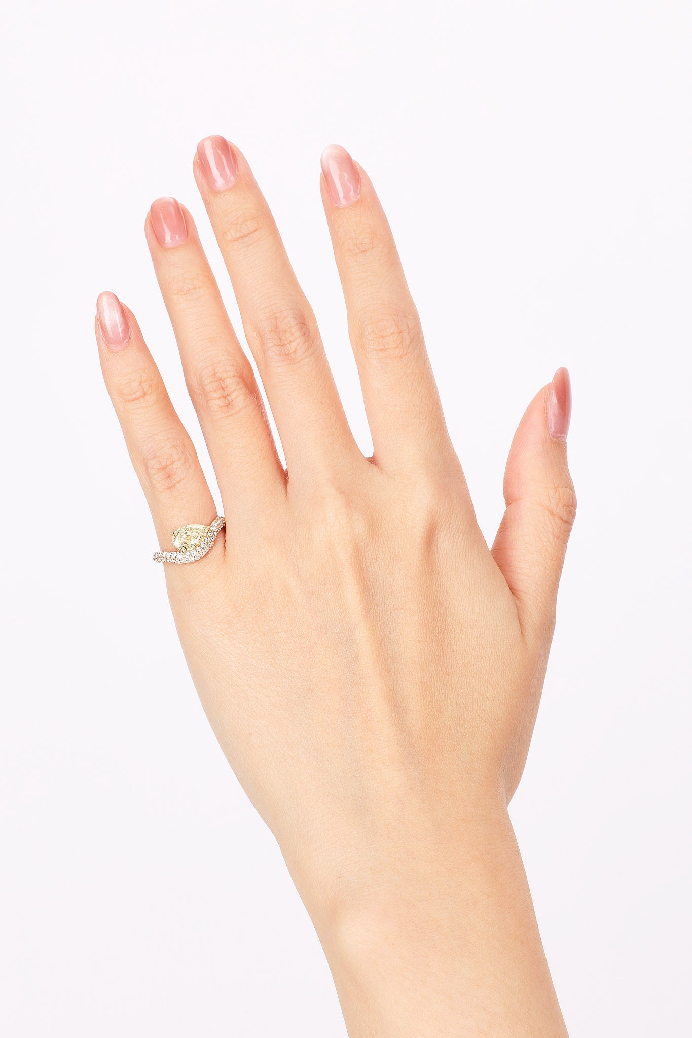 14K Yellow Gold Lab-Grown Yellow Pear Diamond Pavé Wave Ring, Size US 4.5