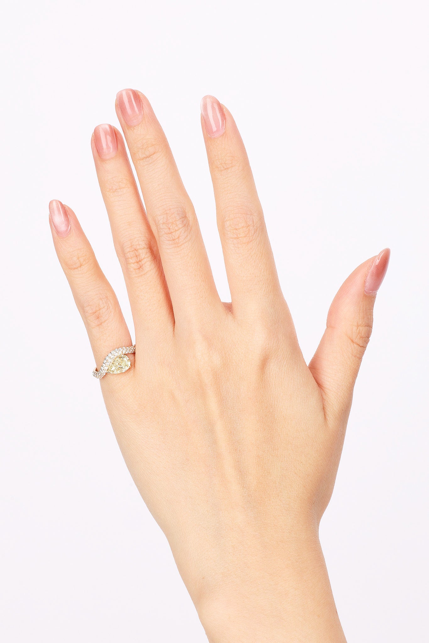 14K Yellow Gold Lab-Grown Yellow Pear Diamond Pavé Wave Ring, Size US 4.5