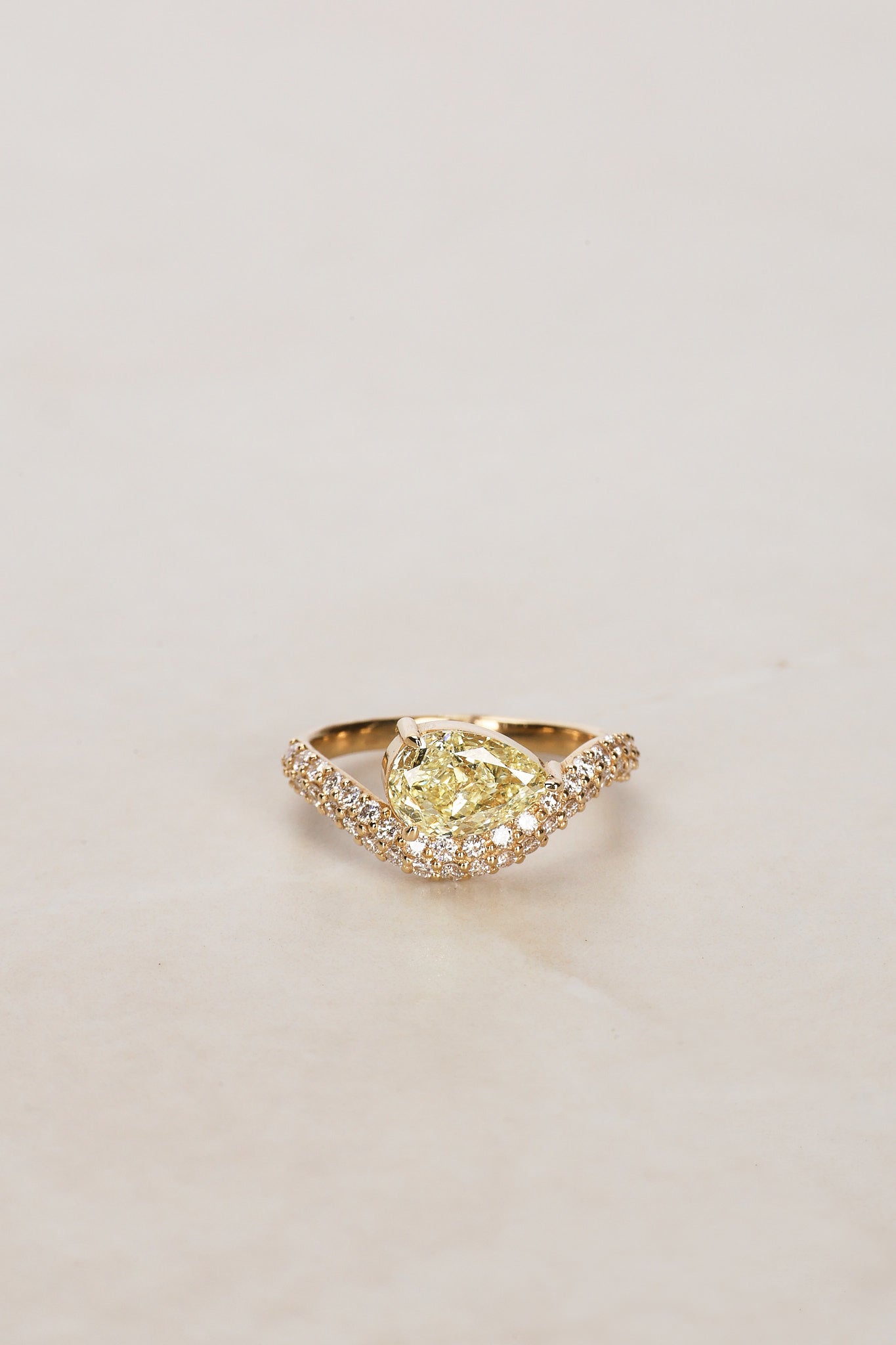 14K Yellow Gold Lab-Grown Yellow Pear Diamond Pavé Wave Ring, Size US 4.5