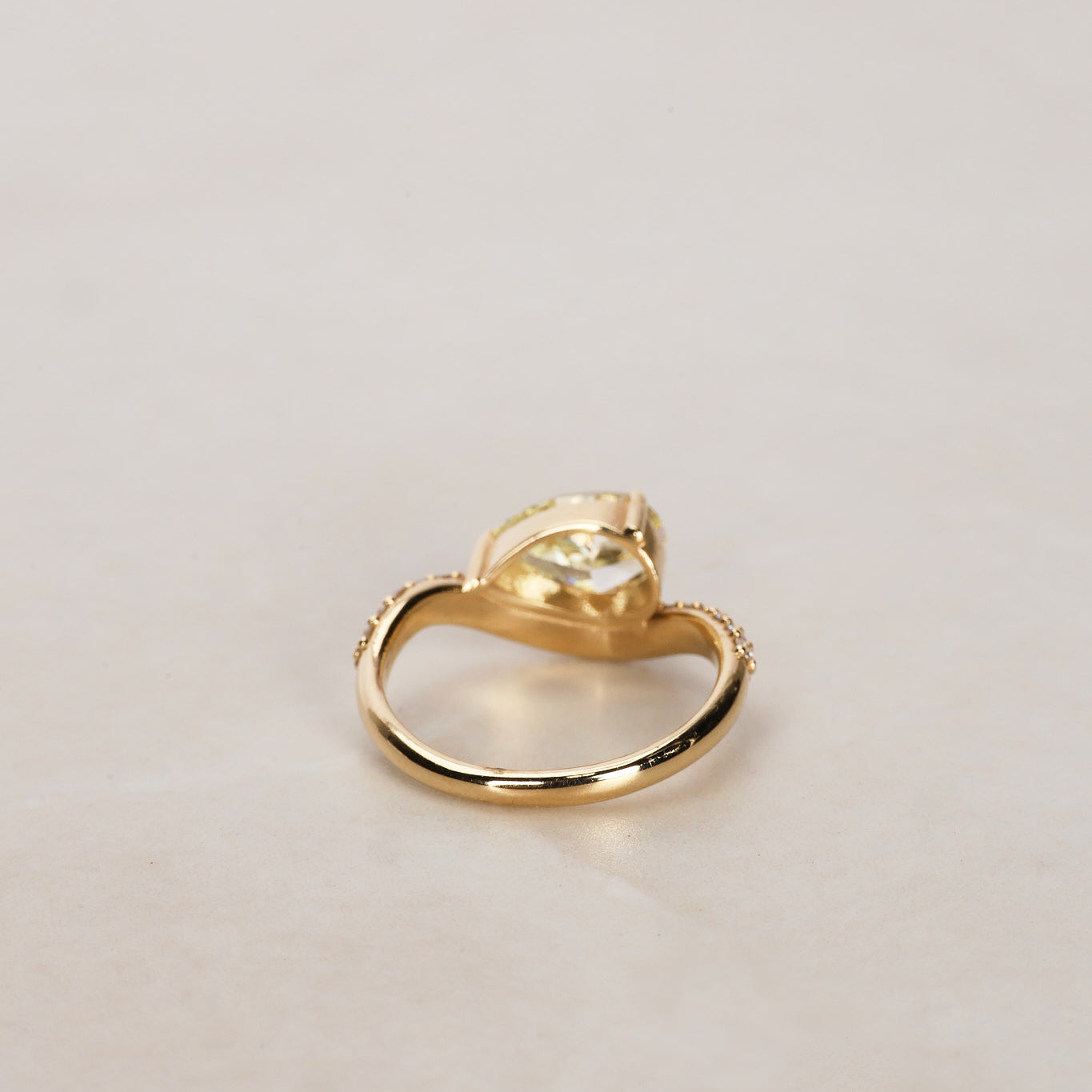 14K Yellow Gold Lab-Grown Yellow Pear Diamond Pavé Wave Ring, Size US 4.5