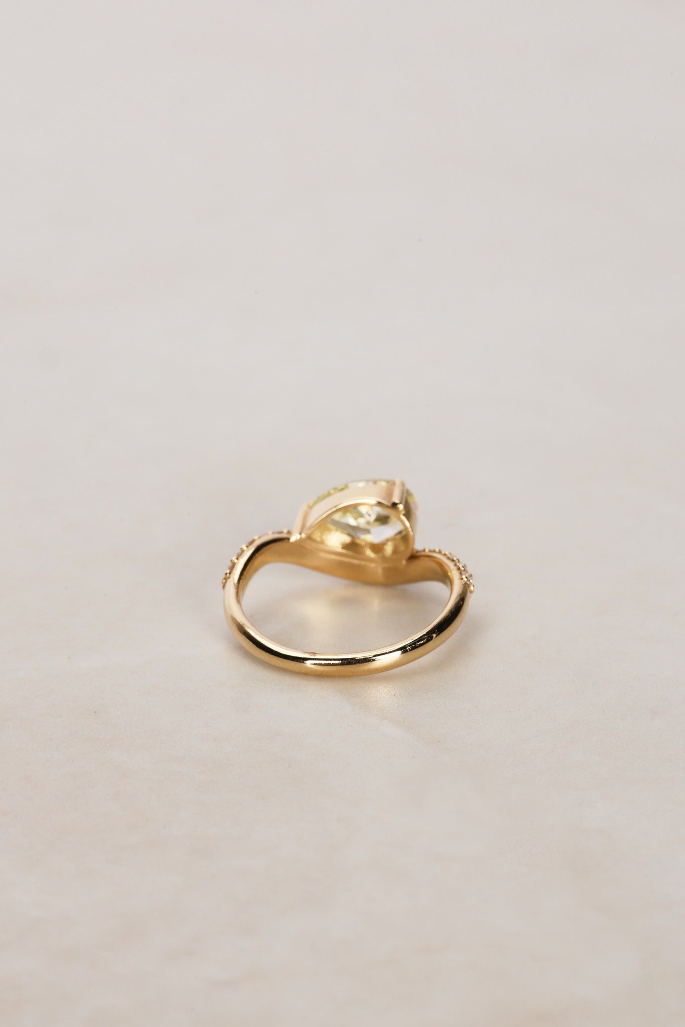 14K Yellow Gold Lab-Grown Yellow Pear Diamond Pavé Wave Ring, Size US 4.5