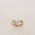 14K Yellow Gold Lab-Grown Pear Diamond Wave Band Ring, Size US 4.25