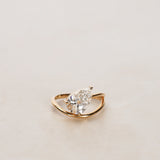 14K Yellow Gold Lab-Grown Pear Diamond Wave Band Ring, Size US 4.25