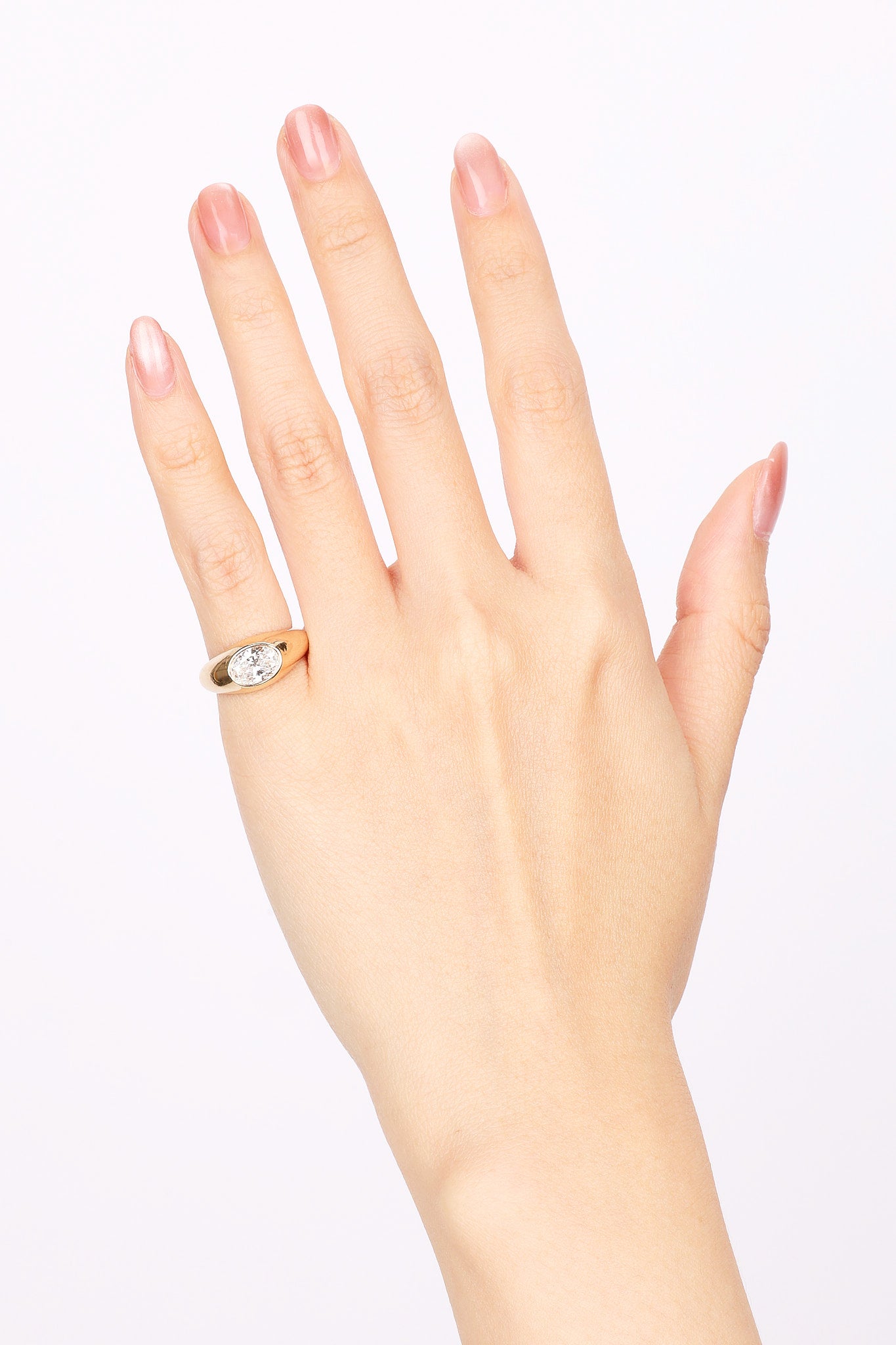 14K Yellow Gold Lab-Grown Oval Diamond Retro Ring, Size US 4.25