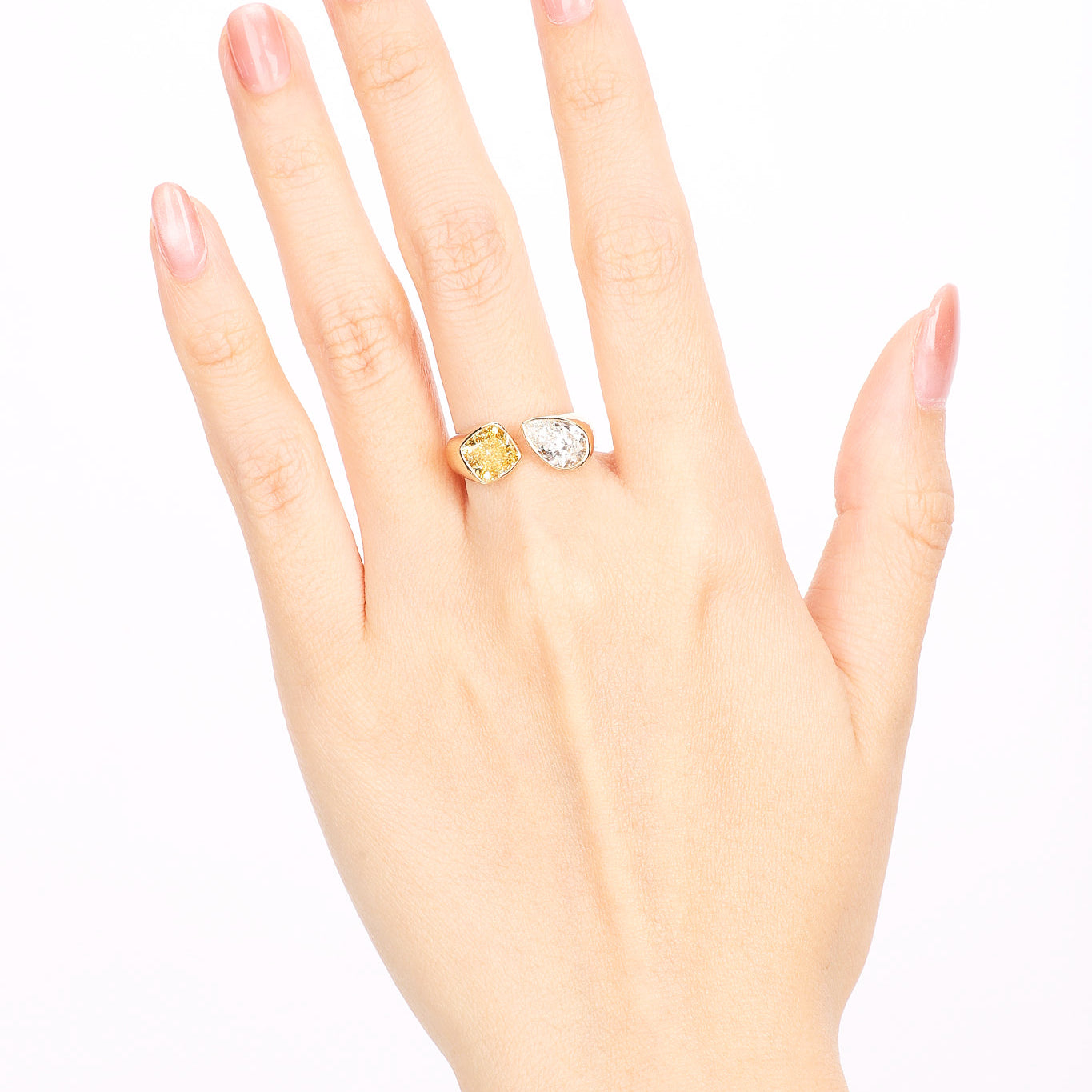 14K Yellow Gold Lab-Grown Pear and Yellow Square Toi e Moi Duo Ring, Size US 5.25