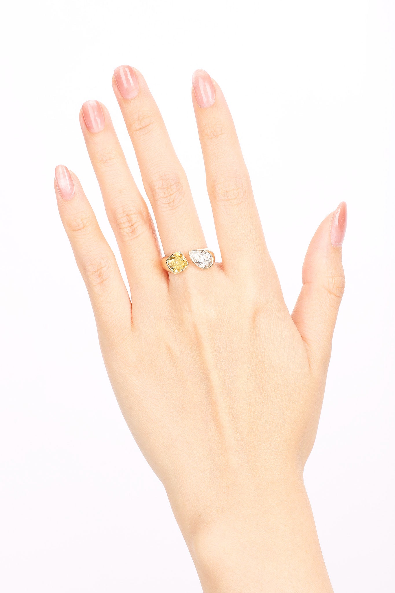 14K Yellow Gold Lab-Grown Pear and Yellow Square Toi e Moi Duo Ring, Size US 5.25