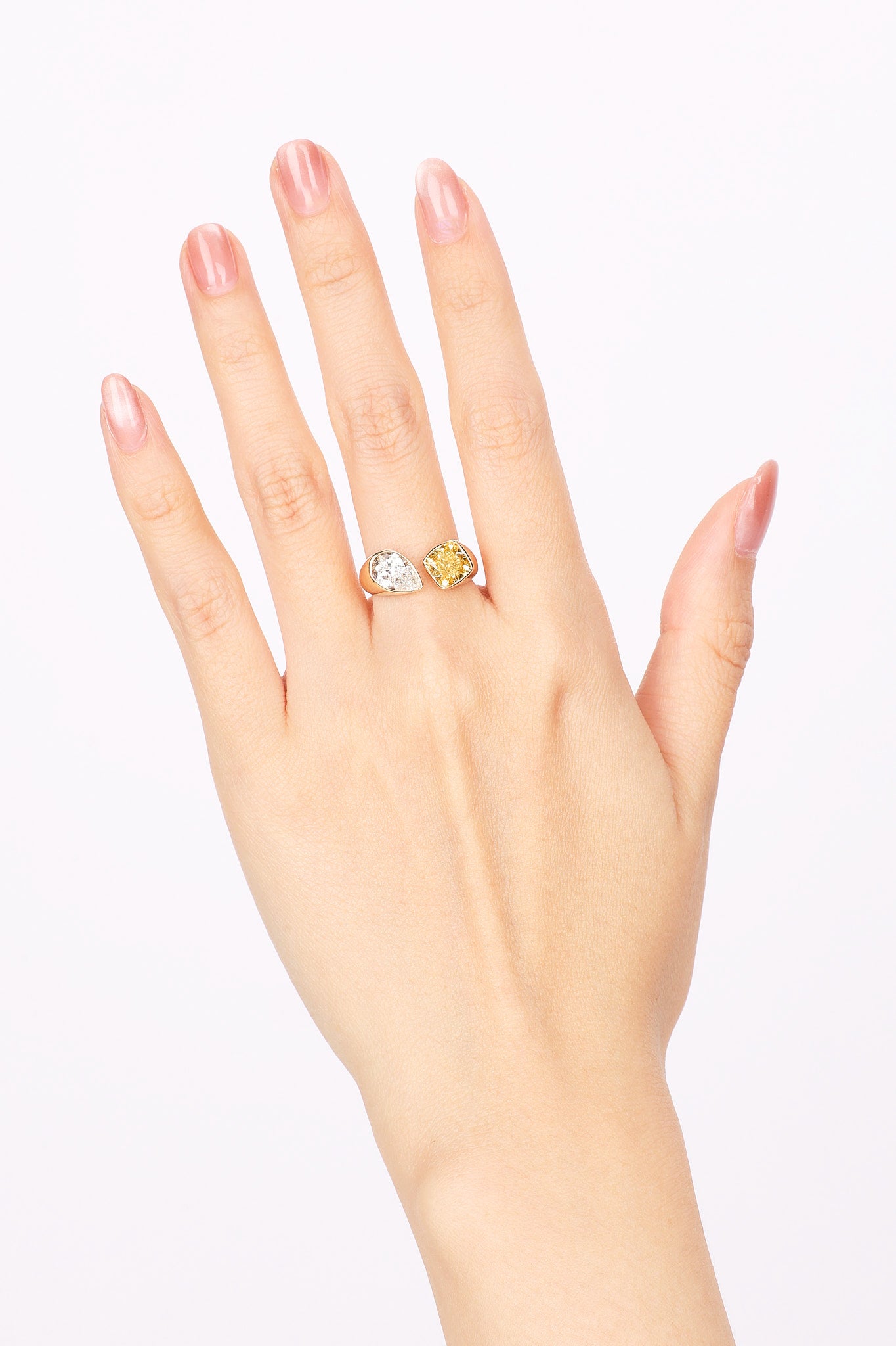 14K Yellow Gold Lab-Grown Pear and Yellow Square Toi e Moi Duo Ring, Size US 5.25
