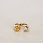14K Yellow Gold Lab-Grown Pear and Yellow Square Toi e Moi Duo Ring, Size US 5.25