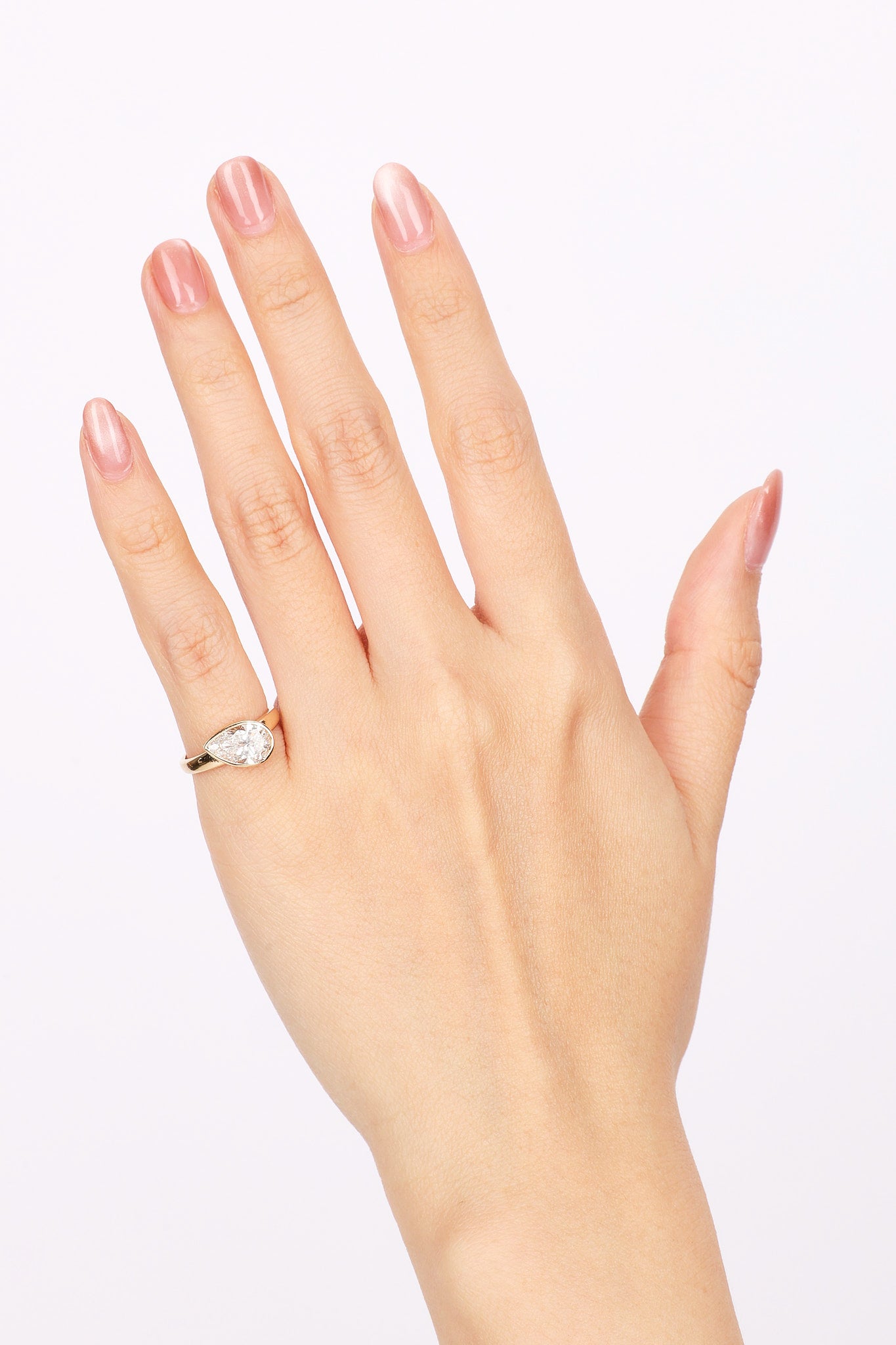14K Yellow Gold Lab-Grown Offset Pear Diamond, Size US 4