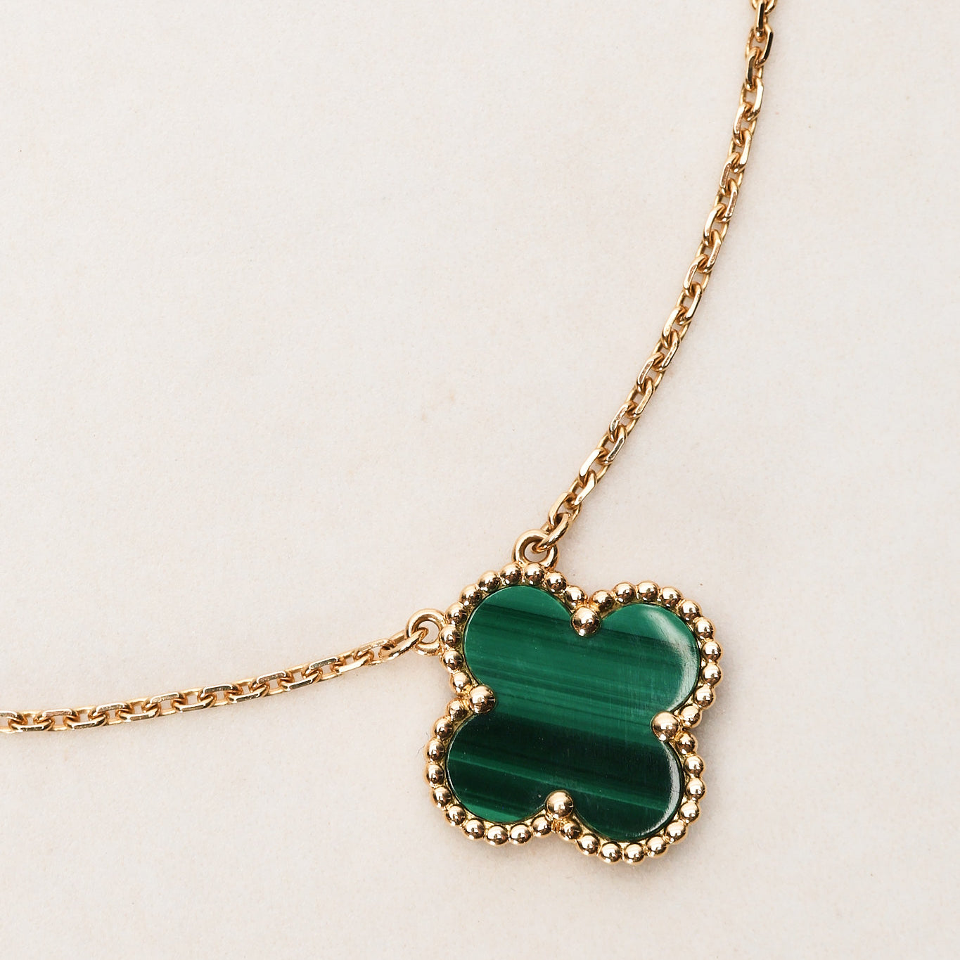 Van Cleef and Arpels 18K Yellow Gold and Malachite Vintage Alhambra Necklace