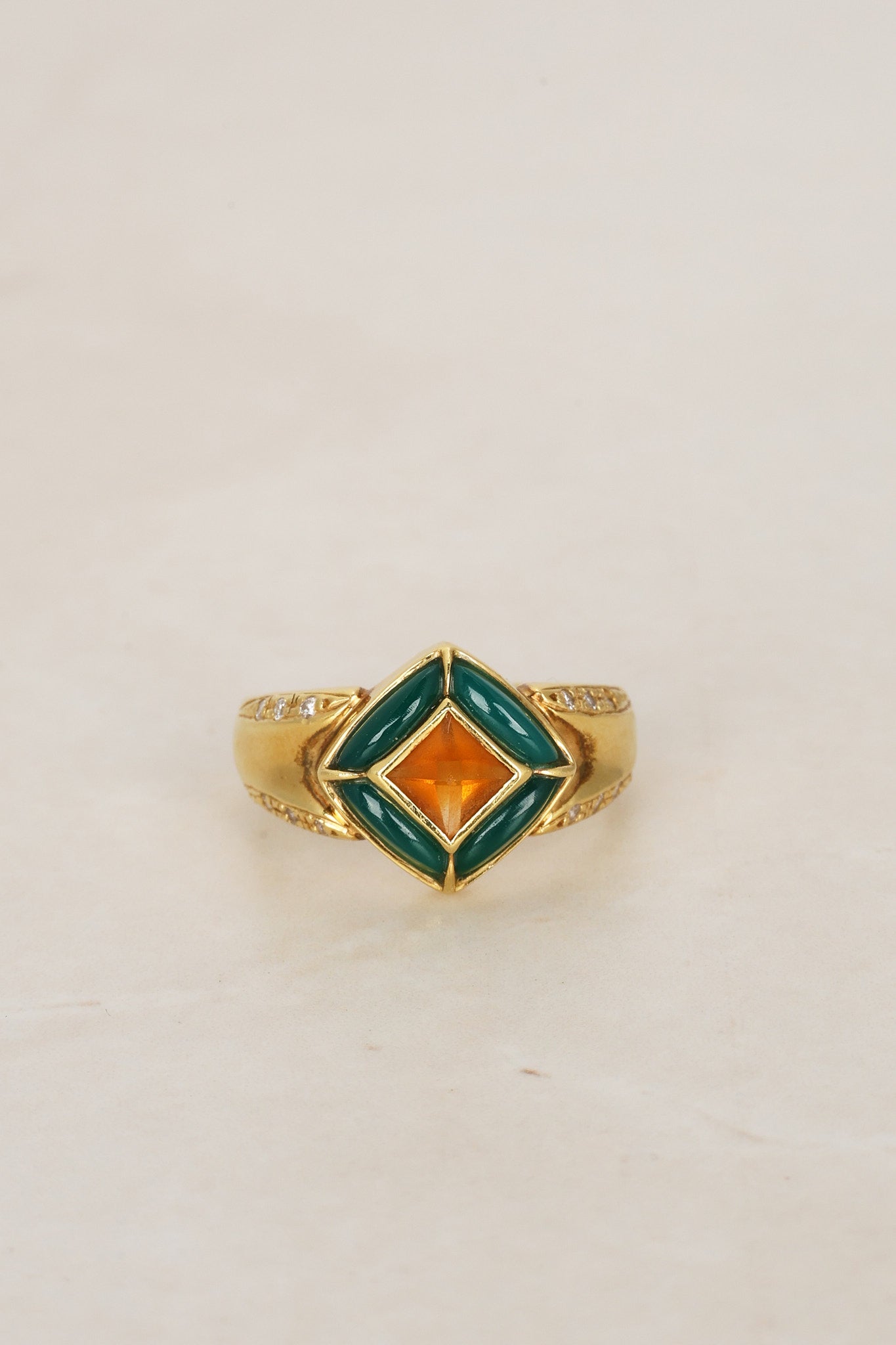 18K Yellow Gold Citrine and Diamond Ring, Size US 7.25