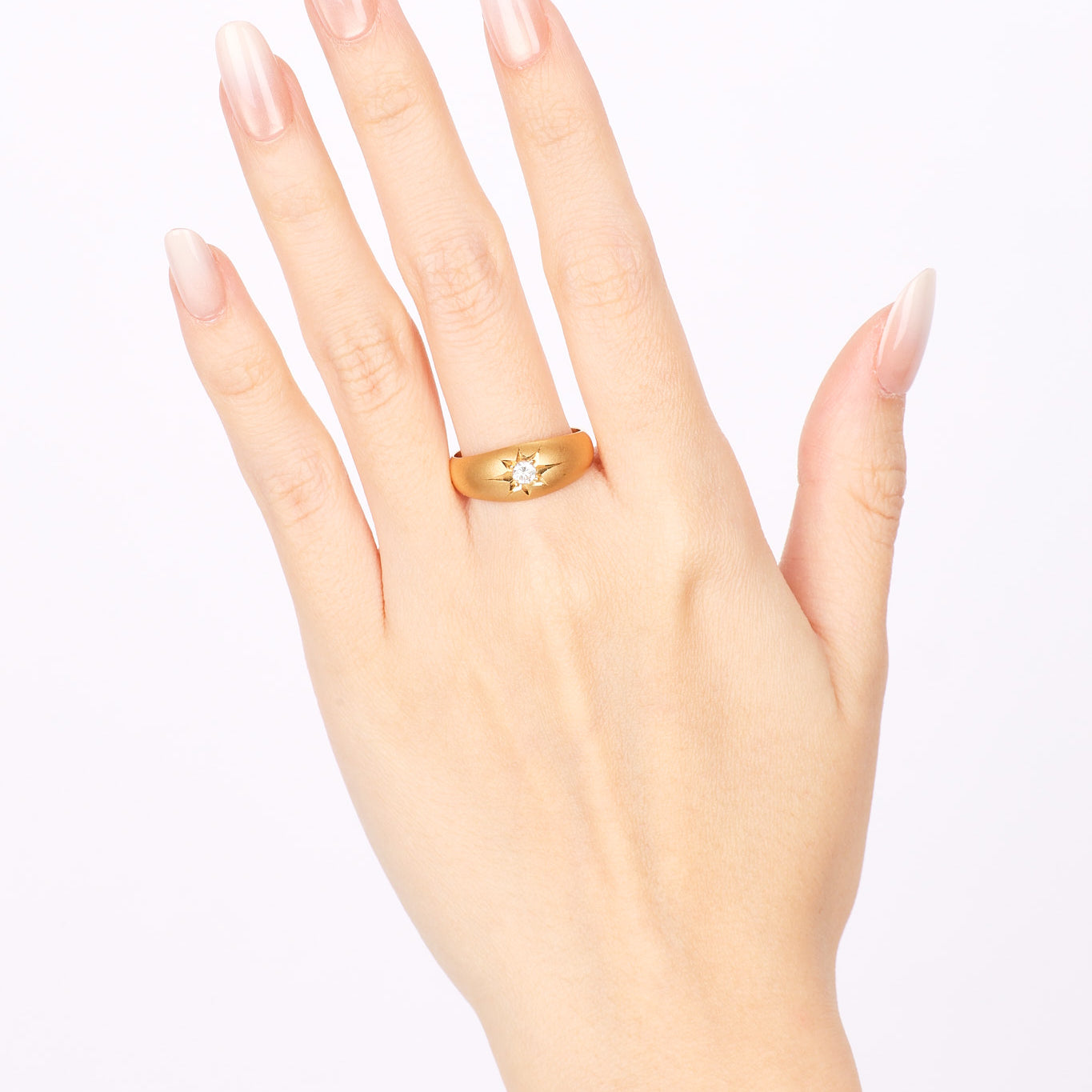 18K Yellow Gold Matte Sun Motif Diamond Ring, Size US 8.5