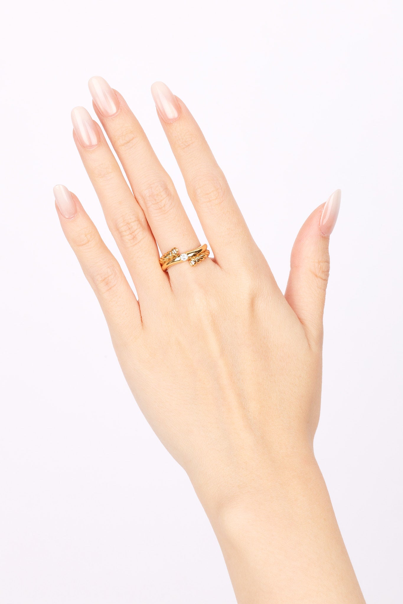18K Yellow Gold Triple Diamond Woven Wrap Ring, Size US 6