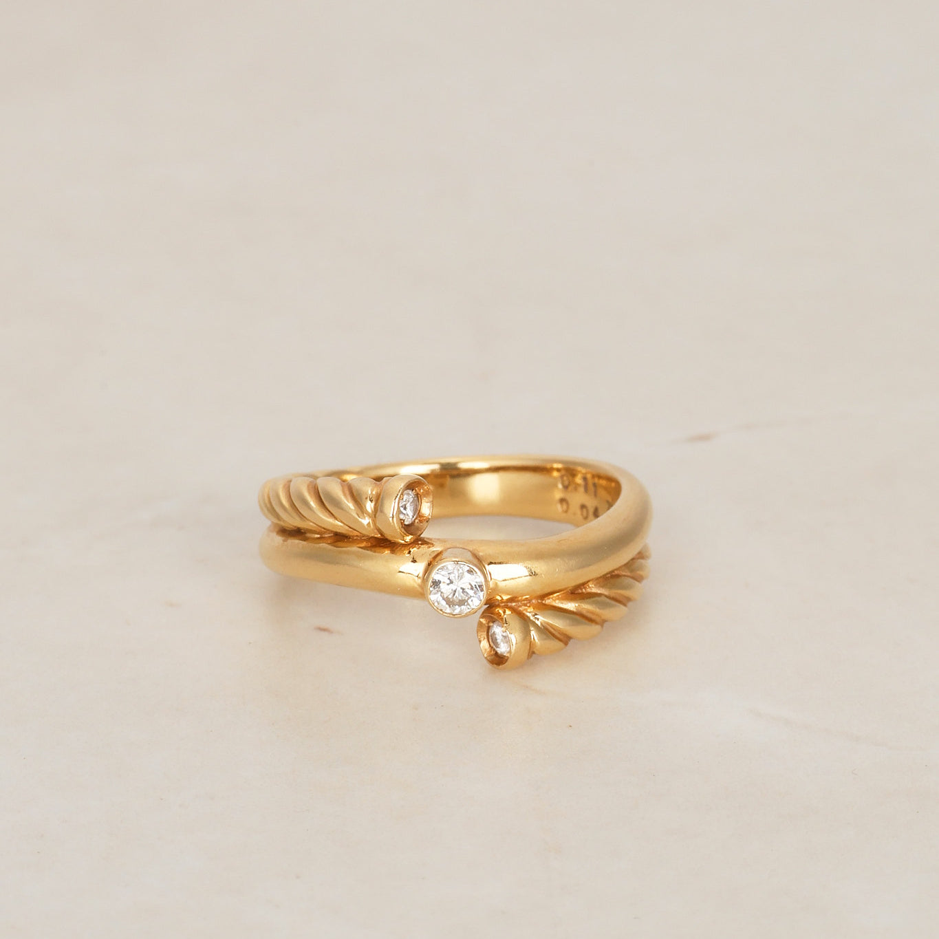 18K Yellow Gold Triple Diamond Woven Wrap Ring, Size US 6