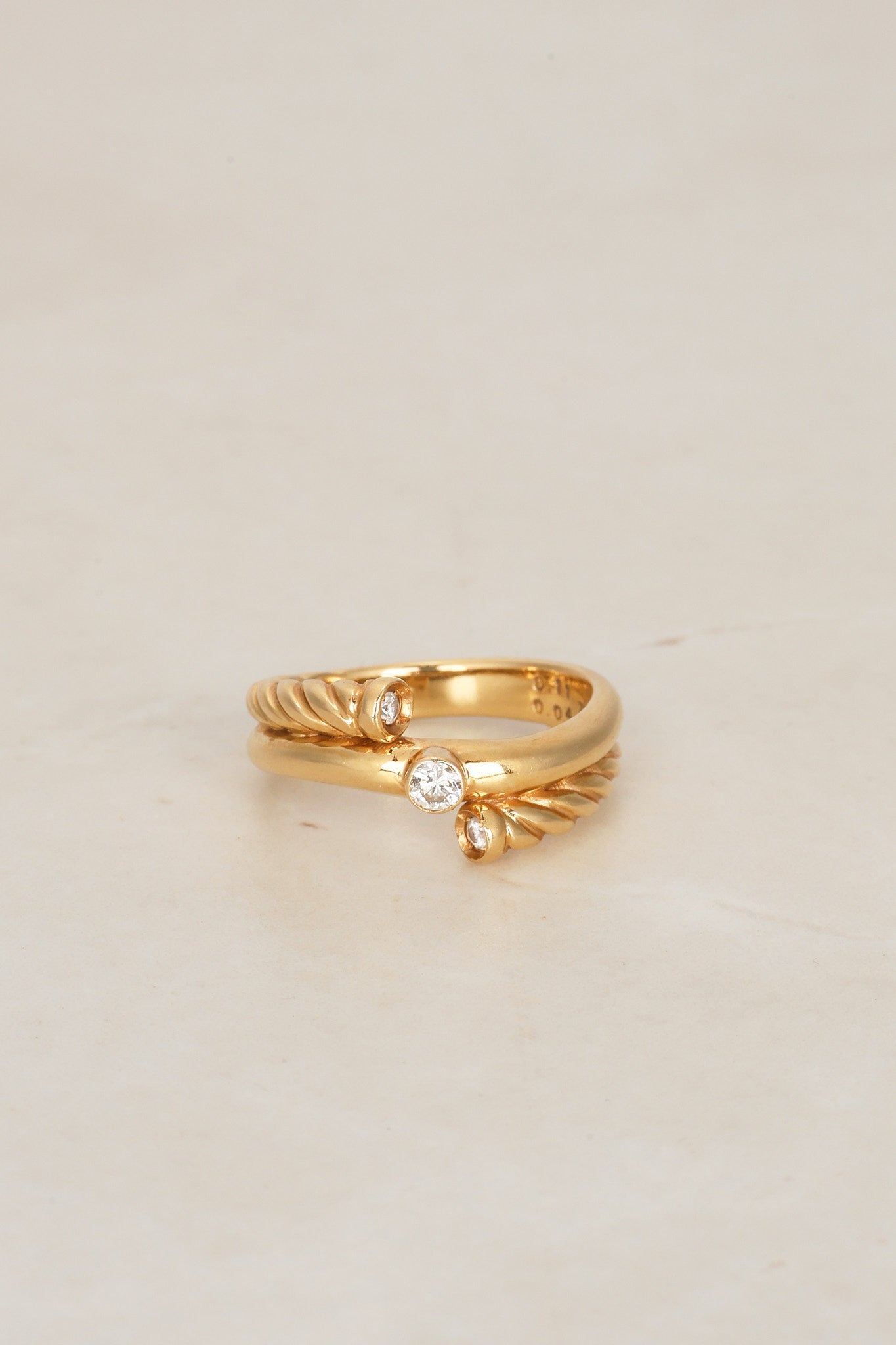 18K Yellow Gold Triple Diamond Woven Wrap Ring, Size US 6