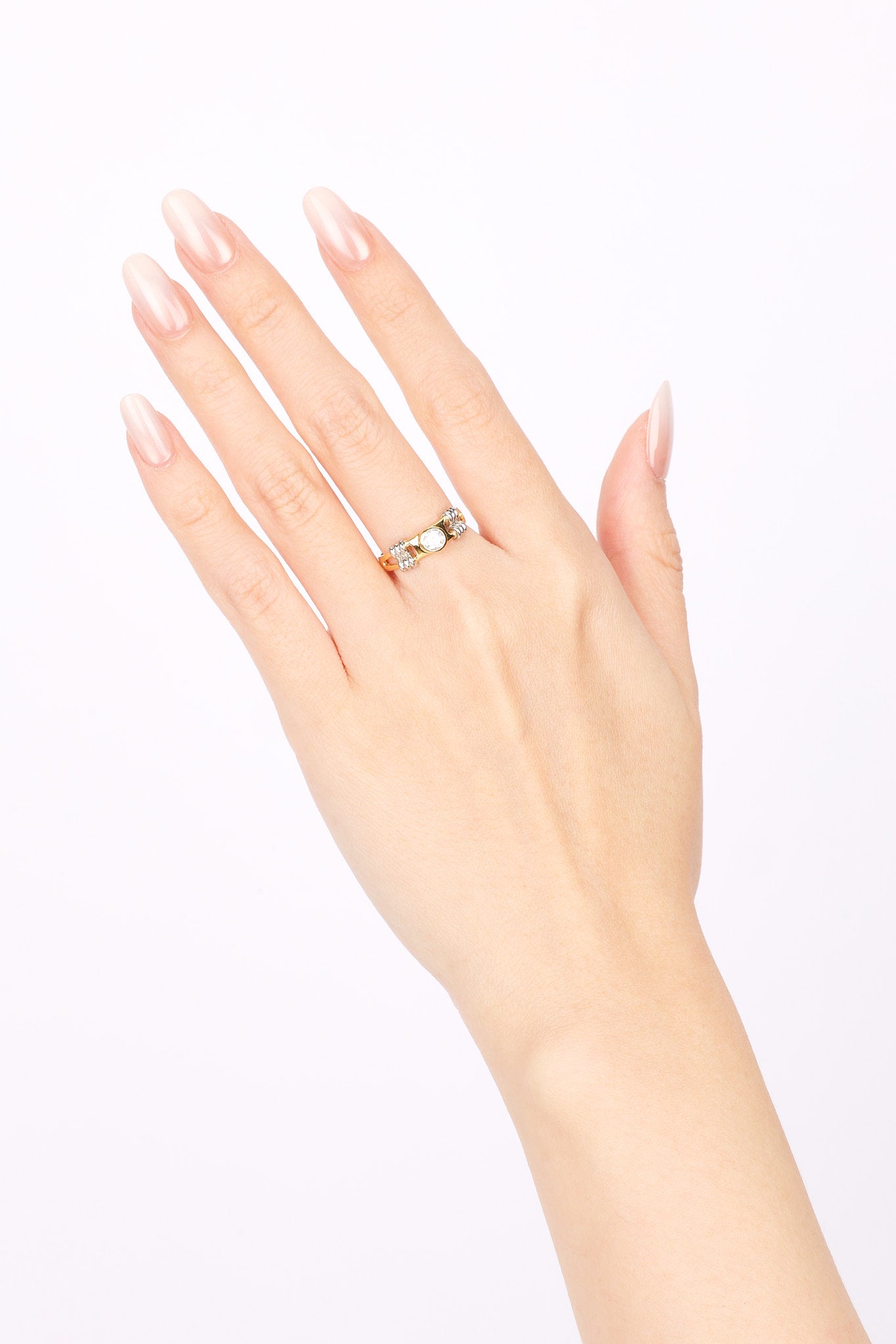 18K Yellow Gold and Pt900 Platinum Diamond Retro Ring, Size US 5.75