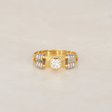1980s - 1990s 18K Yellow Gold and Pt900 Platinum Diamond Retro Ring, Size US 5.75