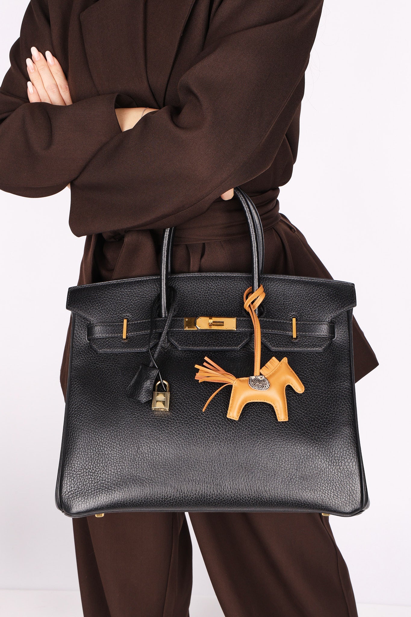 HERMES Rodeo PM Touch Bag Charm, Agneau Milo Lizard, Sesame, W Stamp, Rodeo PM