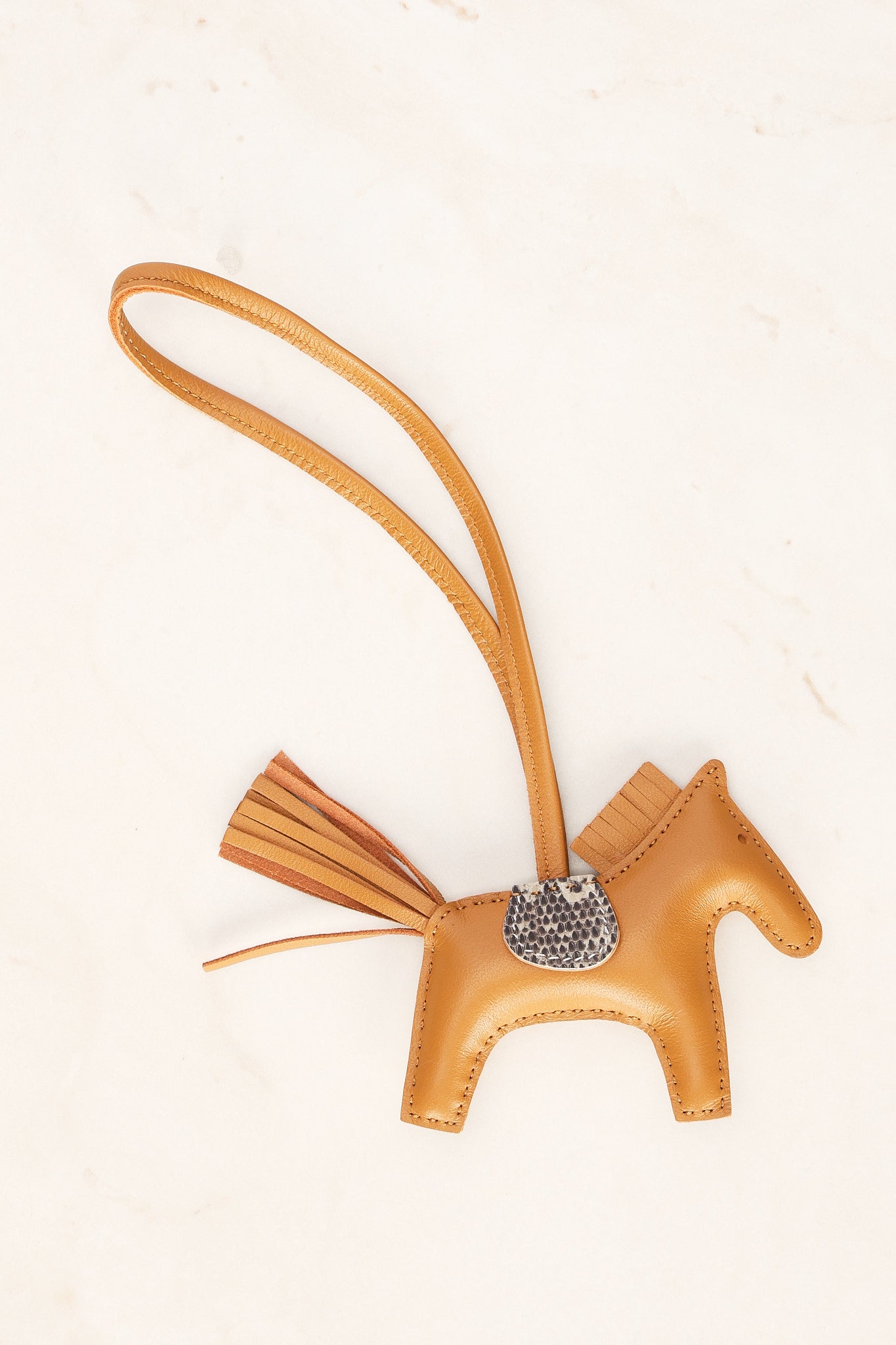 HERMES Rodeo PM Touch Bag Charm, Agneau Milo Lizard, Sesame, W Stamp, Rodeo PM