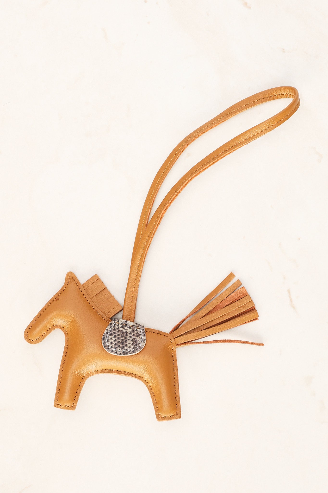 HERMES Rodeo PM Touch Bag Charm, Agneau Milo Lizard, Sesame, W Stamp, Rodeo PM