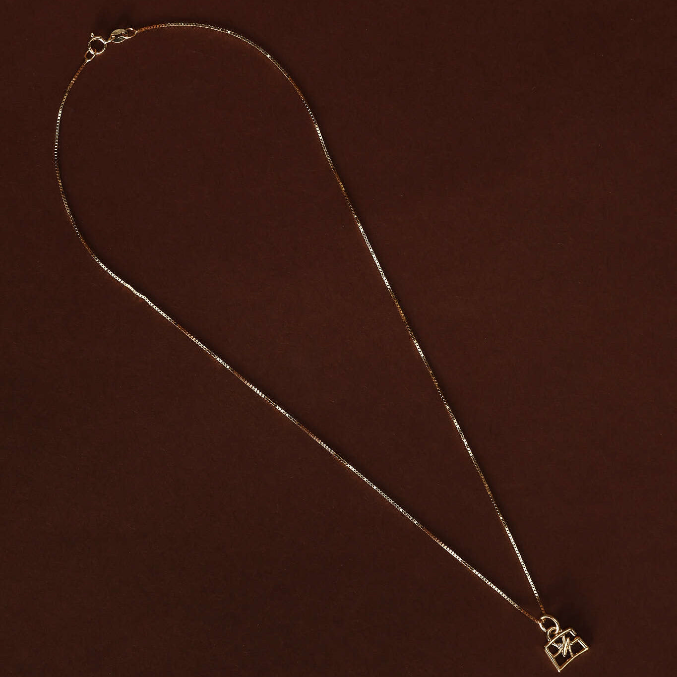 FashioNica 14K Yellow Gold Diamond Bag Box Chain Necklace