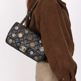 Chanel Medallion Coin Medium Single Flap Black Crinkled Calfskin MMHW