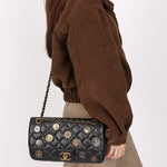 Chanel Medallion Coin Medium Single Flap Black Crinkled Calfskin MMHW