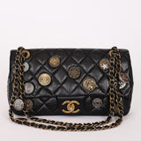 Chanel Medallion Coin Medium Single Flap Black Crinkled Calfskin MMHW