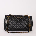 Chanel Medallion Coin Medium Single Flap Black Crinkled Calfskin MMHW