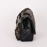 Chanel Medallion Coin Medium Single Flap Black Crinkled Calfskin MMHW