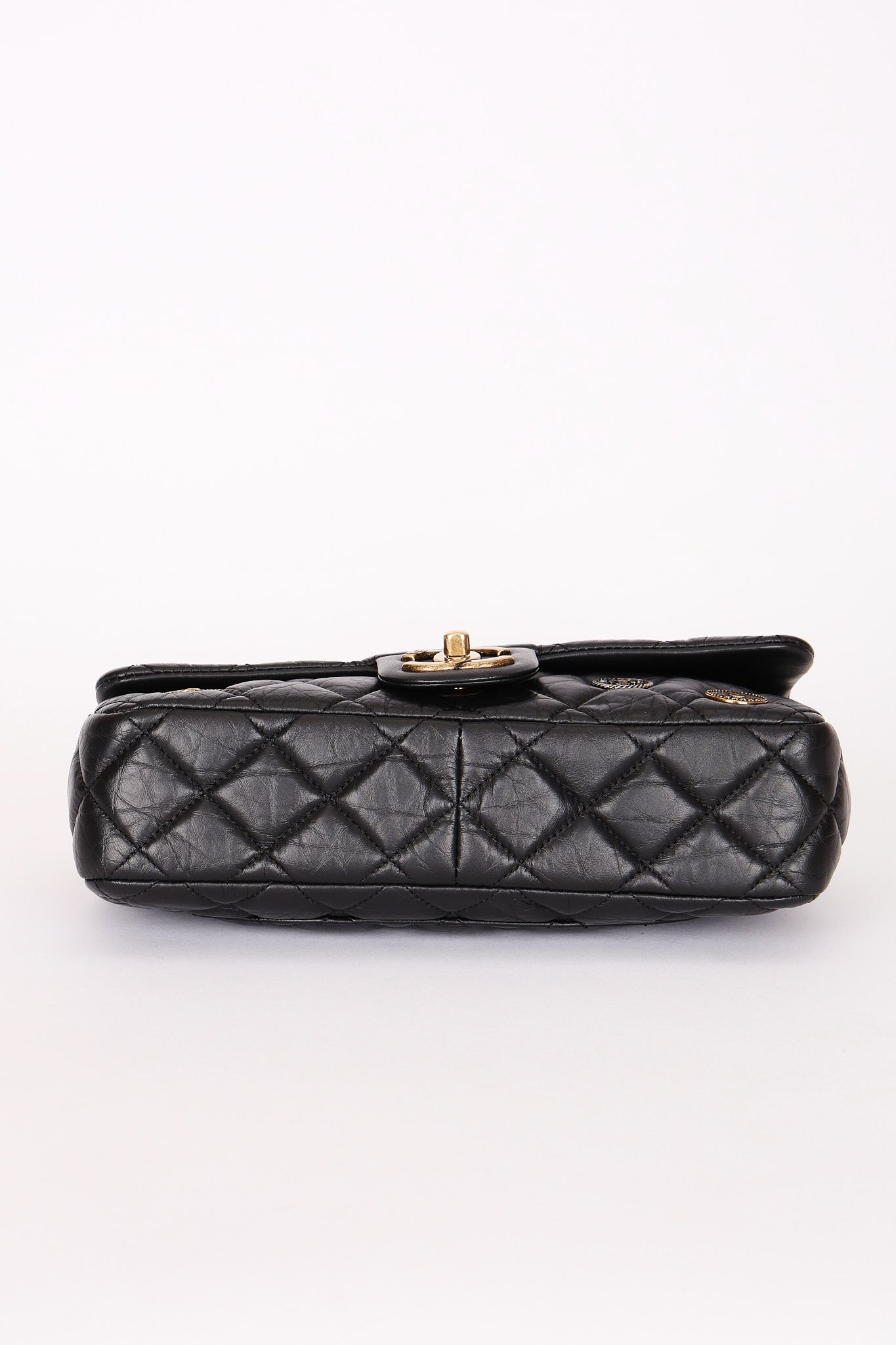 Chanel Medallion Coin Medium Single Flap Black Crinkled Calfskin MMHW