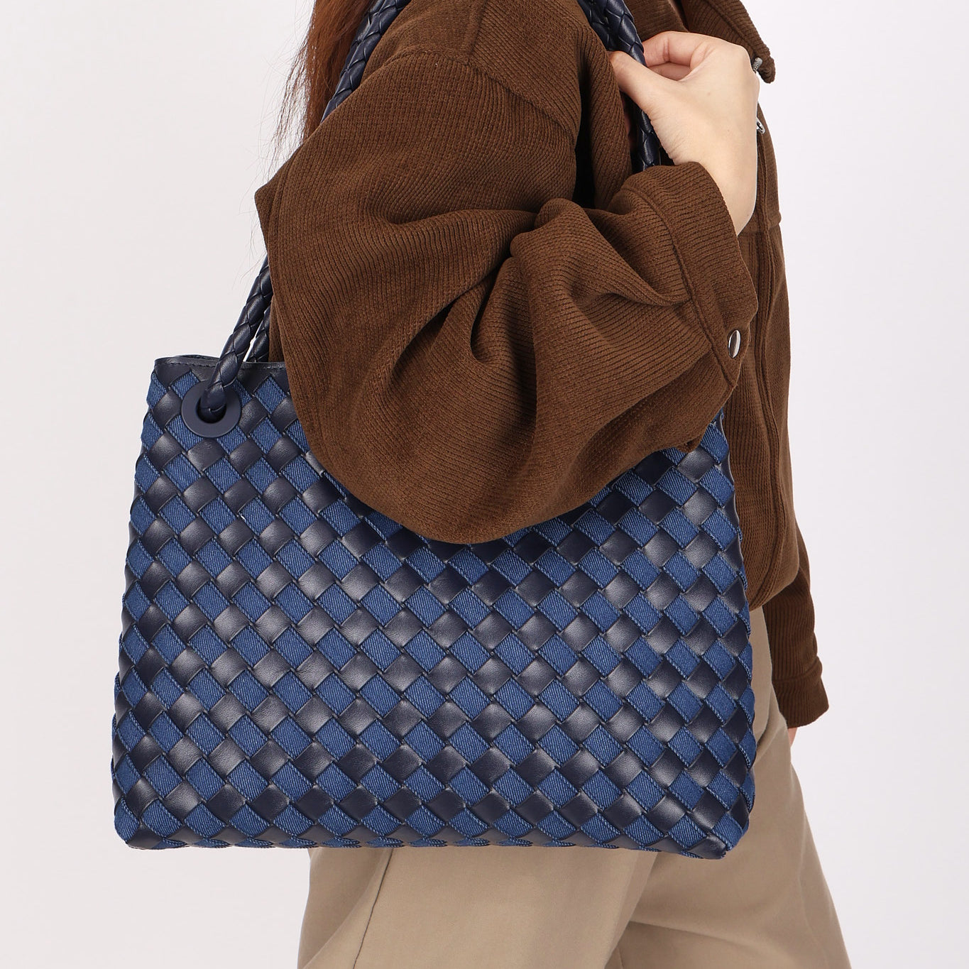 Limited Edition Bottega Veneta Medium Denim and Lambskin Intrecciato Andiamo Bag