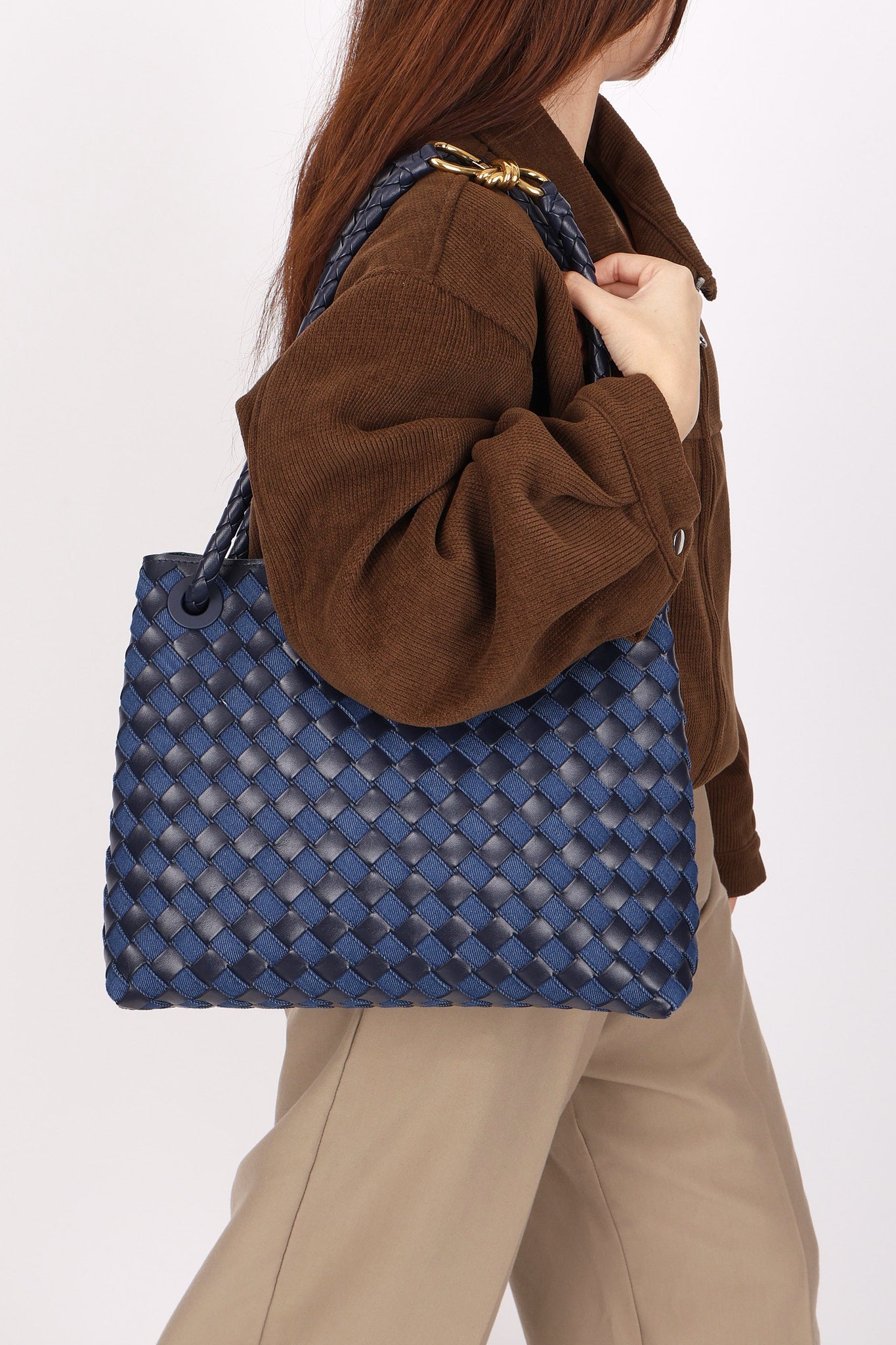 Limited Edition Bottega Veneta Medium Denim and Lambskin Intrecciato Andiamo Bag