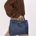 Limited Edition Bottega Veneta Medium Denim and Lambskin Intrecciato Andiamo Bag